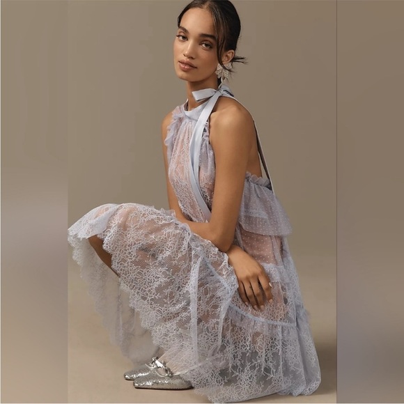 ANTHROPOLOGIE Lace Tunic Halter Dress Lavender Size XL NEW - Picture 3 of 13